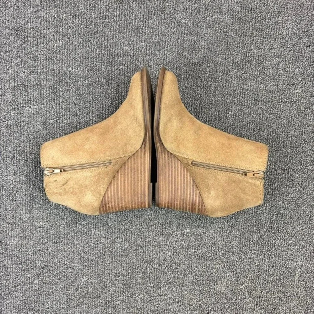 Lucky Brand Brown Leather Wedge Heel Pull On Side Zip Booties Boots Women's Sz 5